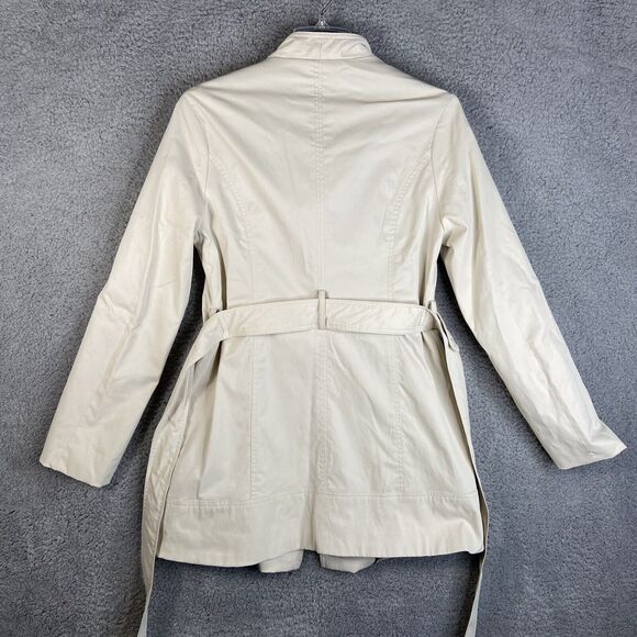 KENAR Ruffle Front Belted 12-Button Ivory Trench Coat Womens Small - Picture 7 of 7